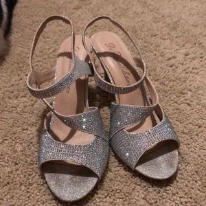 3ish inch sparkly silver heels